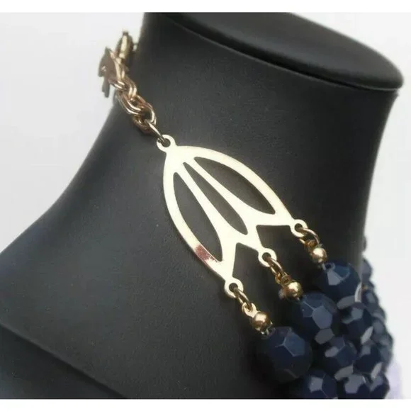 Chunky Multi Strand Graduated Necklace in Halloween Colors Gold Tone Swallow Tag - Picture 3 of 4